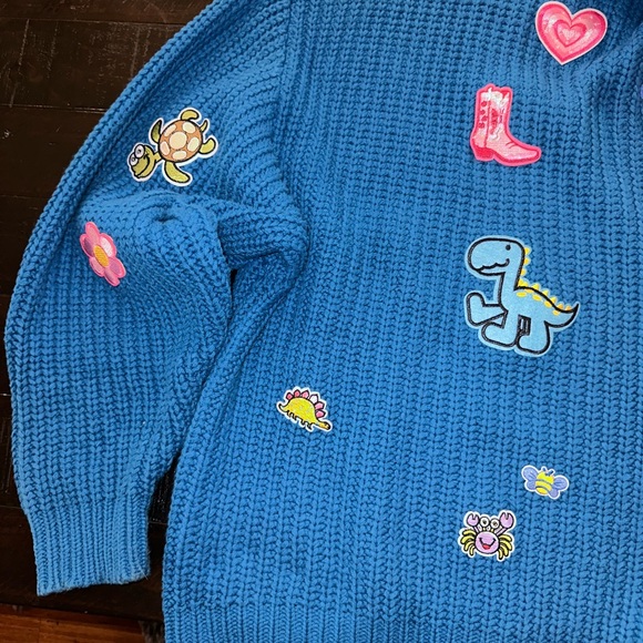 FREE PEOPLE Size M Oversized Sweater Swim Too Deep Mykonos Blue CUSTOMIZED - Picture 3 of 15